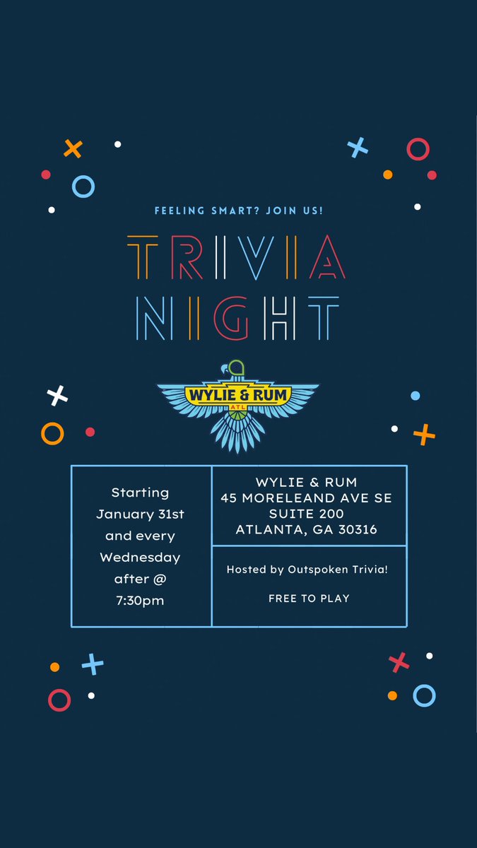#Atlantatrivia <a href="/wylieandrum/">Wylie & Rum (The Rummery)</a> this Wednesday!