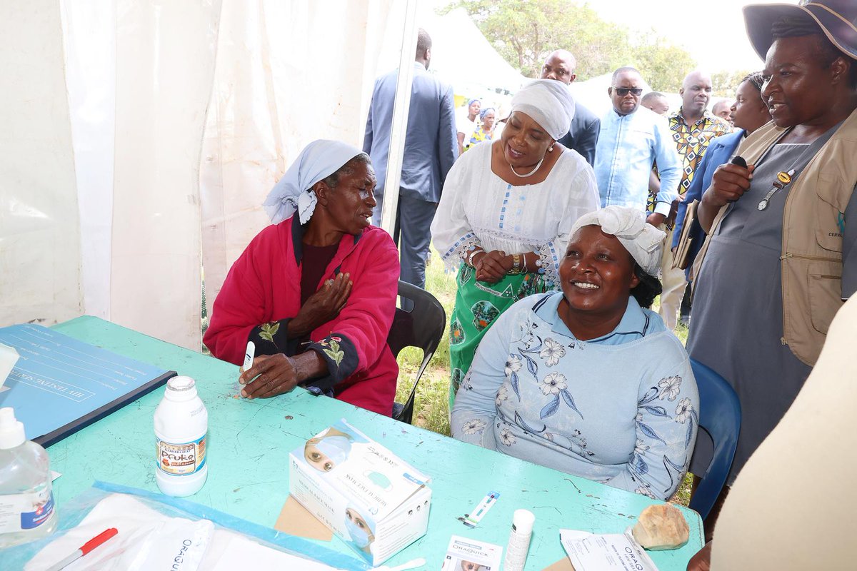 ZimFirstLady's tweet photo. Last week I was in Gokwe were I organised a free medical outreach program for the community targeting especially women to get tested for cancer and other non communicable diseases. This follows many concerns that came through the GBV toll free line 575. I implored the women to safeguard their health, to seek medical treatment and to  embrace traditional meals and remedies from our elders to enhance our health and also to safeguard children on drugs and child marriages .