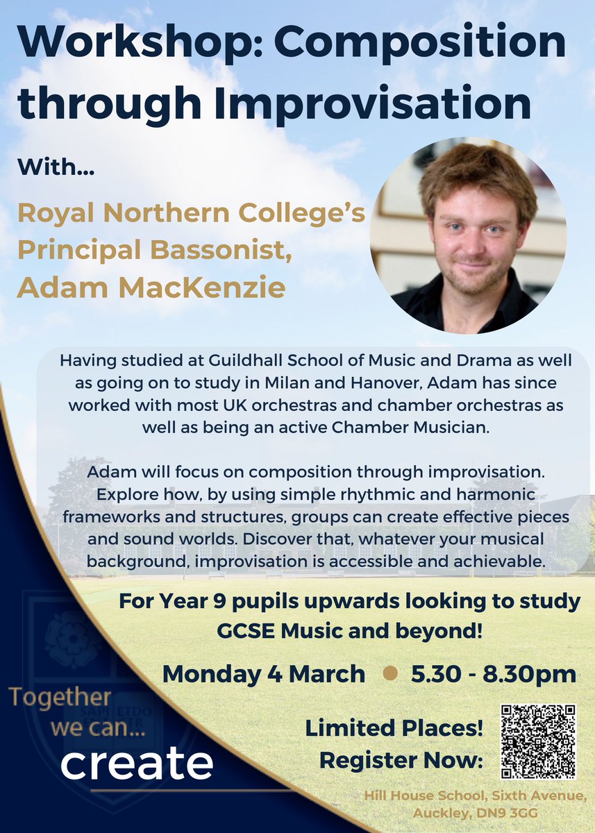 HHSTheArts's tweet photo. Limited places still available for this wonderful opportunity to work with one of the leading musicians in the UK!
⁦@MusicSouthYorks⁩ ⁦@DonMusicHub⁩ ⁦@DoncasterJazz⁩ https://t.co/BnrSQRtS8w
