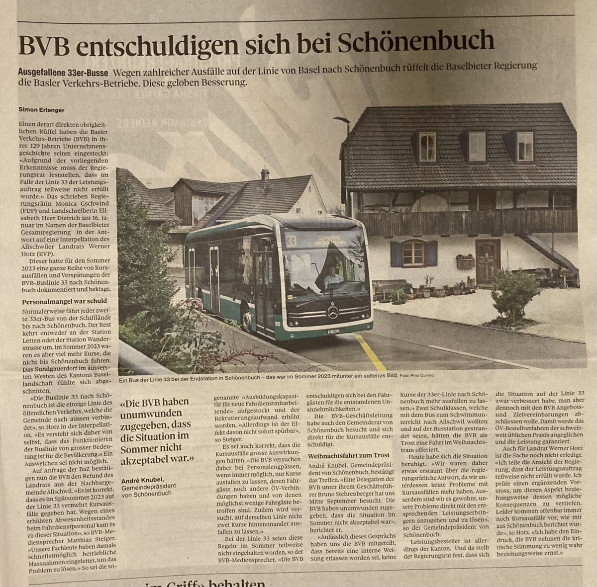 BAZ berichtet: Ich prüfe einen ergänzenden Vorstoss, da der Leistungsauftrag teilweise nicht erfüllt worden ist.