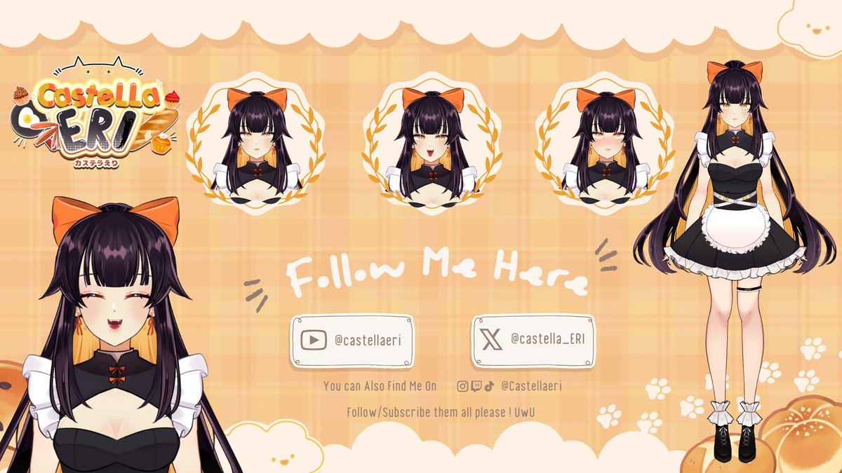 Hi! ur kewt baker is finally decide to drop her new character sheet LOL
 Let's have fun together🥖

【 Hashtag 】
🚪General/Main: #CastellaEri
📌Live: #EririOnAir 
🖌️Art : #KanvasEri
 🧑‍🤝‍🧑Community:#ErotiFwen
📺Clip/Meme: #EriLawak
🫦 NSFW: #BreadEri
🍽️Food: #EriMadang
Mark :🥖