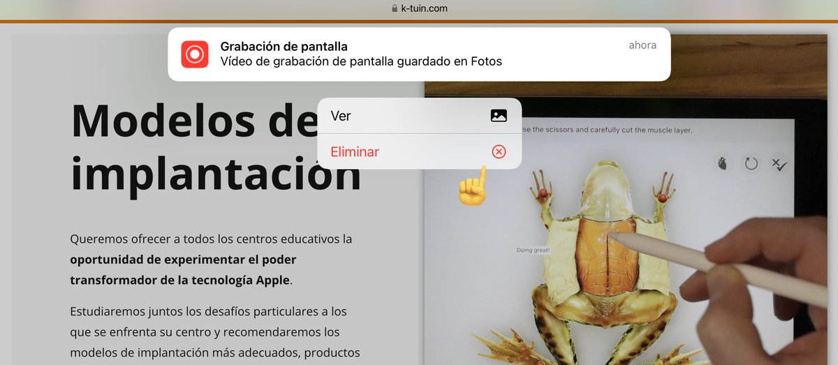 ¿Cuántas veces has fallado grabando la pantalla de tu iPad y acumulado vídeos en tu carrete de fotos? 

No más basurilla en tus fotos, simplemente si te has confundido, desliza hacia abajo la notificación de grabación de pantalla al finalizar y elimina esta directamente.