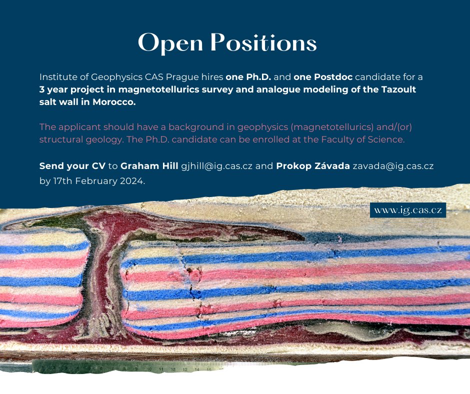 📢 An open position for a salt tectonics project on the Morocco salt diapir. Join us and come work with us in the field and on the lab models in Prague. 📢🧂