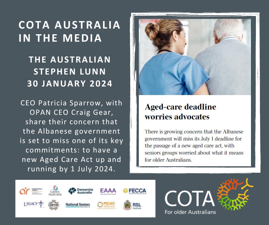 This morning, CEO Pat Sparrow & OPAN CEO Craig Gear shared their concerns about the exposure draft of the new Aged Care Act with the @australian. This article highlights our concern that the Albanese government is set to miss one of its key commitments: new legislation by 1 July.