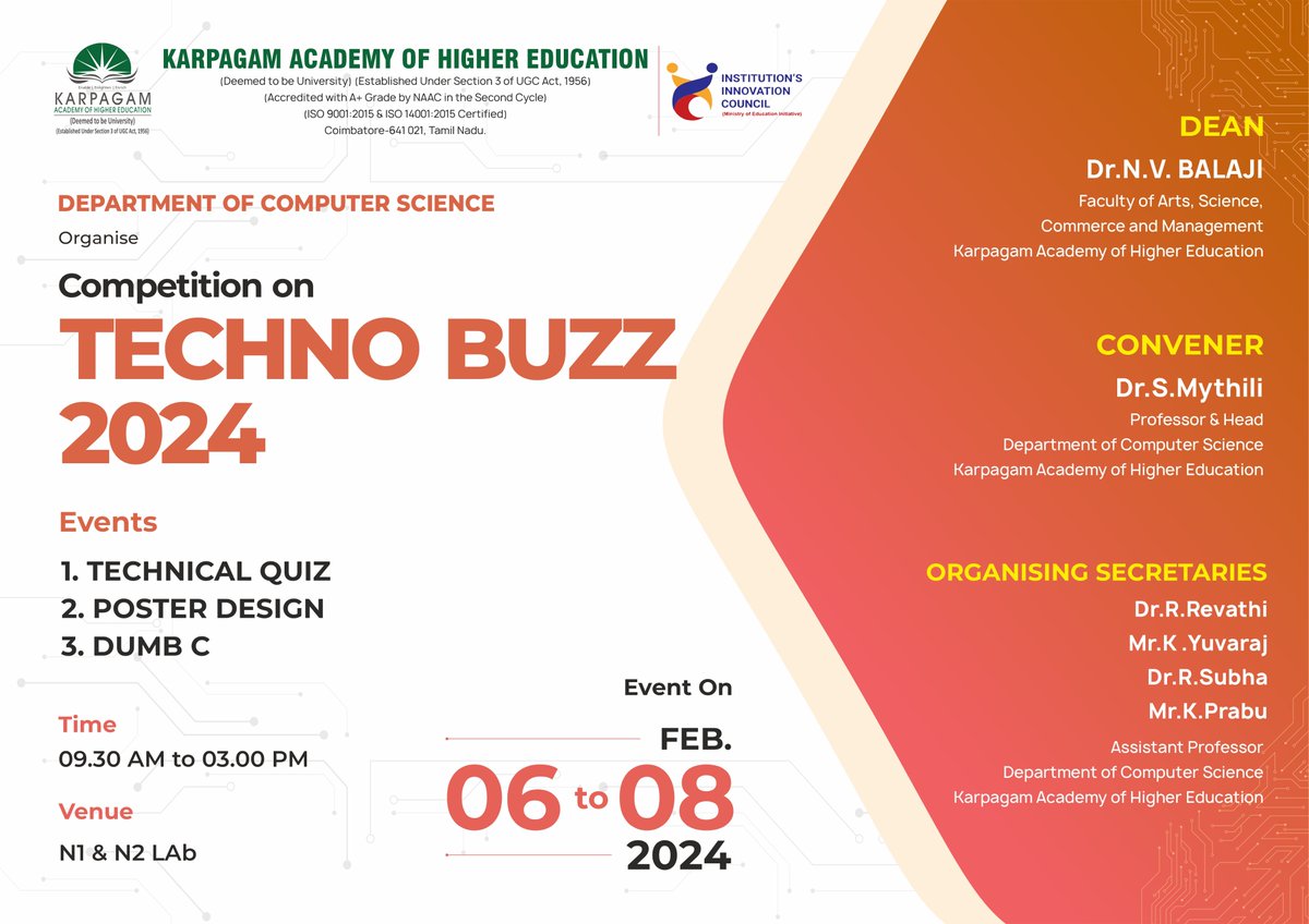 wekaheians's tweet image. Department of Computer Science is organizing a competition on "Techno Buzz 2024" from 6th February to 8th February from 9.30 AM to 3 PM in the N1 and N2 Lab. Events like Technical Quiz, Poster Design, and Dumb C are organized. 

#technicalquiz #quiz #techquiz #trivia #wekaheians