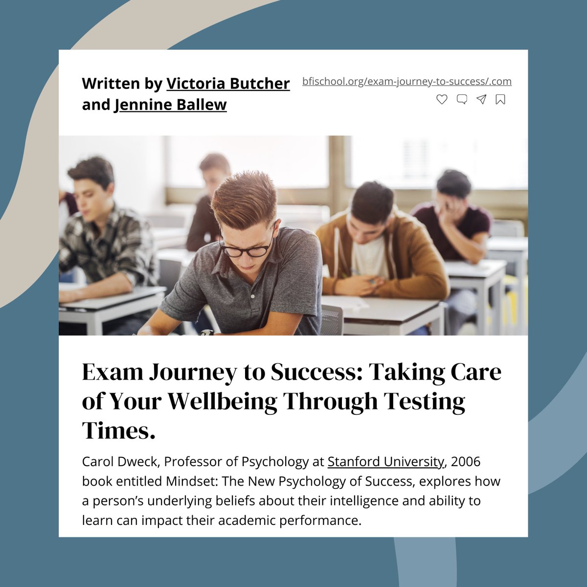 As students prepare to apply their knowledge and understanding under test conditions, it is important that they are able to maintain a balanced approach between the rigors of exam preparation and their emotional well-being. bfischool.org/exam-journey-t…