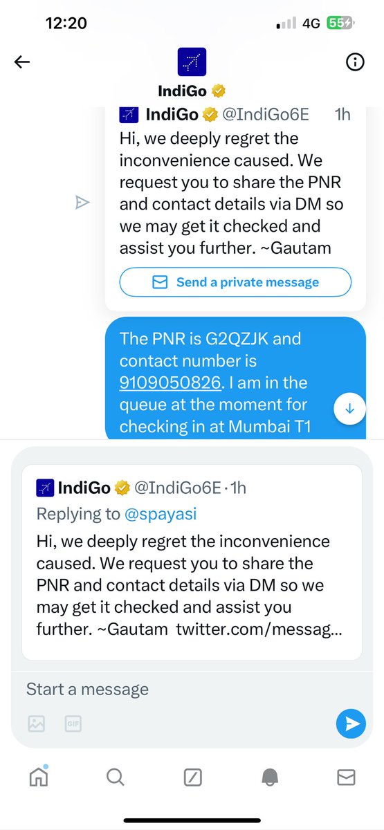 spayasi's tweet photo. Mr Gautam @IndiGo6E ;you are repeatedly asking me to DM which I have already done twice. You’ve put auto reply with standard text. come out of your comfort zone and attend to the complaint. Don’t think this will go away automatically. @MoCA_GoI @JM_Scindia https://t.co/U5t18HxOJY
