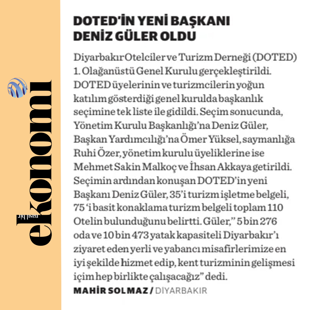 DOTED'in yeni başkanı Deniz Güler oldu

#DenizGüler
#DiyarbakırOtelcilerveTurizmDerneği
#DOTED 

#diyarbakır #otel #konaklama #turizm #olağangenelkurul #yenidönem #yenistrateji #hedefgüncelleme #karacadağ #kültürturizmi #sürdürülebilirlik