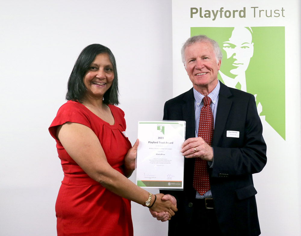 tafesa's tweet photo. 🏆🏆 2023 #PlayfordTrust / TAFE SA Awards Winner - Modern Industry &amp; New Technologies sector: Maria Birse 
📚 Studies: IT at #TAFESA. 

Award presented by Playford Trust Deputy Chair, The Hon Paul Holloway. 

 📸: Maria Birse and Deputy Chair, The Hon Paul Holloway. https://t.co/TLaGMJ8CqY