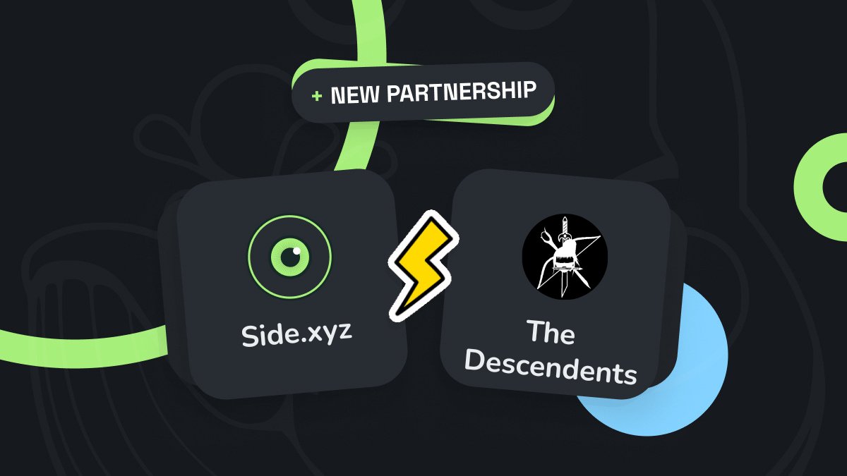 The Descendents 🤝 Side @DescendentsNFTs now uses a @sidexyz page for its link in bio. side.xyz/the-descendents