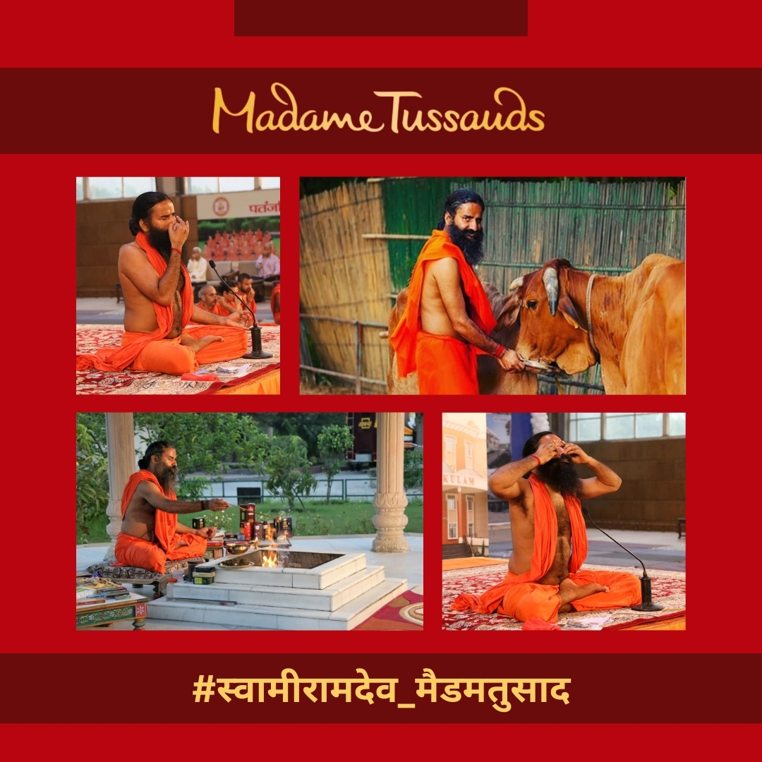bst_official's tweet photo. It is thrilling to watch his fans pose and interact around his incredible figure at the attraction.
#स्वामीरामदेव_मैडमतुसाद https://t.co/VFMF4L764Q