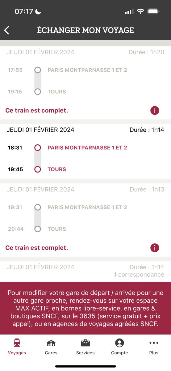 Preuve par l’exemple 
Jeudi je veux reculer mon retour.
Et bien si je loupes le 18:31, avec ces nouvelles conditions, en cas d’imprévus je risque de rester à paris car les 3 suivants sont complets !