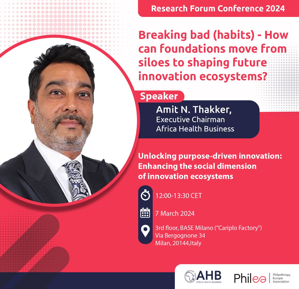 Join our Executive Chairman, @docthakker, as he tackles the critical challenges faced by foundations in moving from siloes to shaping future innovation ecosystems at the @philea_eu  - Philanthropy Europe Association  'Breaking Bad (Habits)' conference.