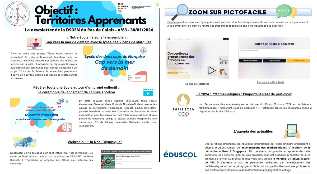 ota_dsden62's tweet photo. La newsletterOTA #83 est en ligne ! Au sommaire : 
➡️Projet NEFE @CRefondation lycée pro Marquise
➡️Partage xp année olympique 
➡️Webradio
➡️Zoom sur @pictofacile 
➡️@Eduscol semaine des maths 2024 et 1er épisode "Perspectives sur la méthode de Singapour"

https://t.co/93mHh5DWCP https://t.co/a3IfDSOyFB