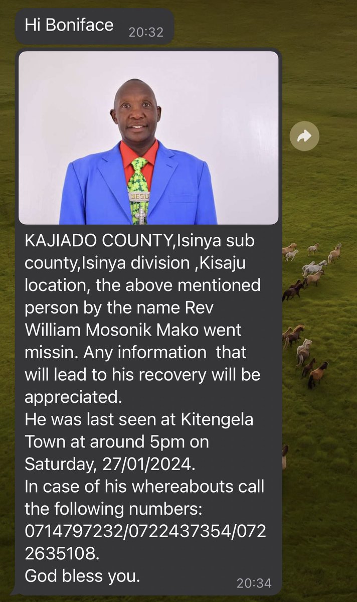 bonifacemwangi's tweet photo. Reverend William Mosonik Mako went missing on Saturday, 27th January 2024. Incase you know of his whereabouts, contact his family. #MissingPersonsKE https://t.co/MfymQyv8LK