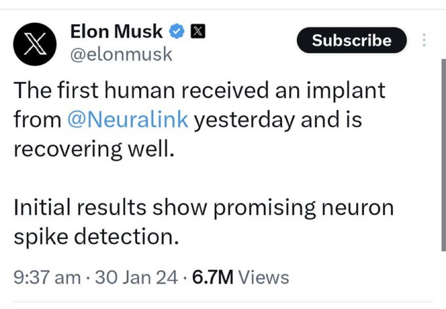 Elon Musk Tweets Neuralink Implanted in First Human Patient