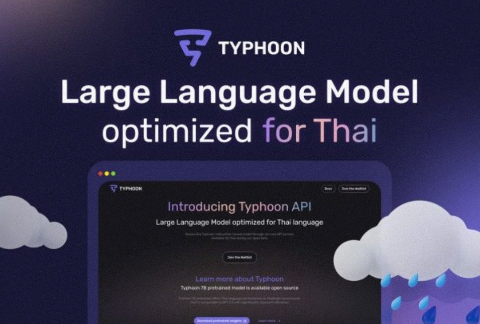 CryptoAliceTH's tweet photo. #UpdateAI
หลายบริษัทใหญ่ของไทย หันมาบุกตลาด AI
ล่าสุด SCB10X เปิดตัว Typhoon "ไต้ฝุ่น" Large Language Model ที่พัฒนาขึ้นสำหรับภาษาไทยโดยเผยว่ามีประสิทธิภาพเทียบเท่ากับ ChatGPT 3.5
ตอนนี้เปิดให้ทดลองใช้ Typhoon-7B ในเวอร์ชั่น Pretrained Model ได้ฟรีค่ะ https://t.co/Bs0n3xBLj0