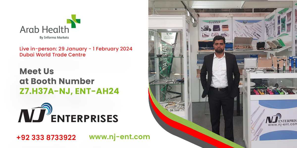 We’re thrilled to announce that NJ Enterprises, your trusted partner in top-tier medical instruments, is live at Arab Health 2024! 🏥✨

Join us at Booth Z7.H37A -NJ, ENT-AH24 in the Dubai World Trade Centre 

 #ArabHealth | #exhibition | #medial | #dubai | #worldtradecenter
