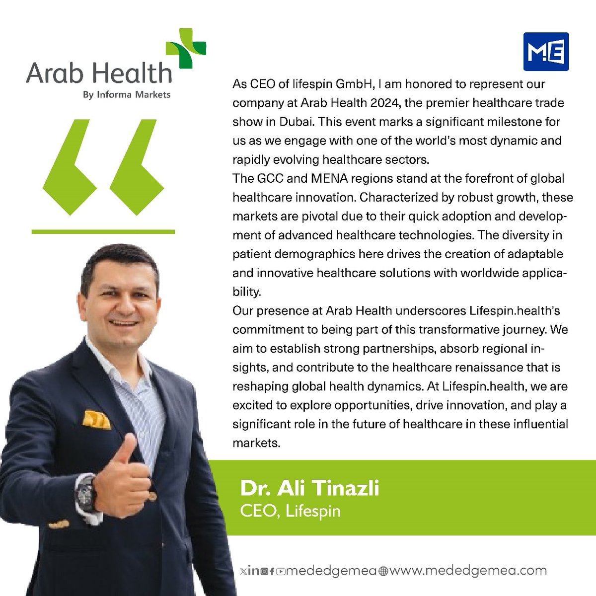 Meet <a href="/DrTinazli/">Dr Ali Tinazli</a> at @Arab_Health.

Dr. Ali Tinazli words on #ArabHealth2024