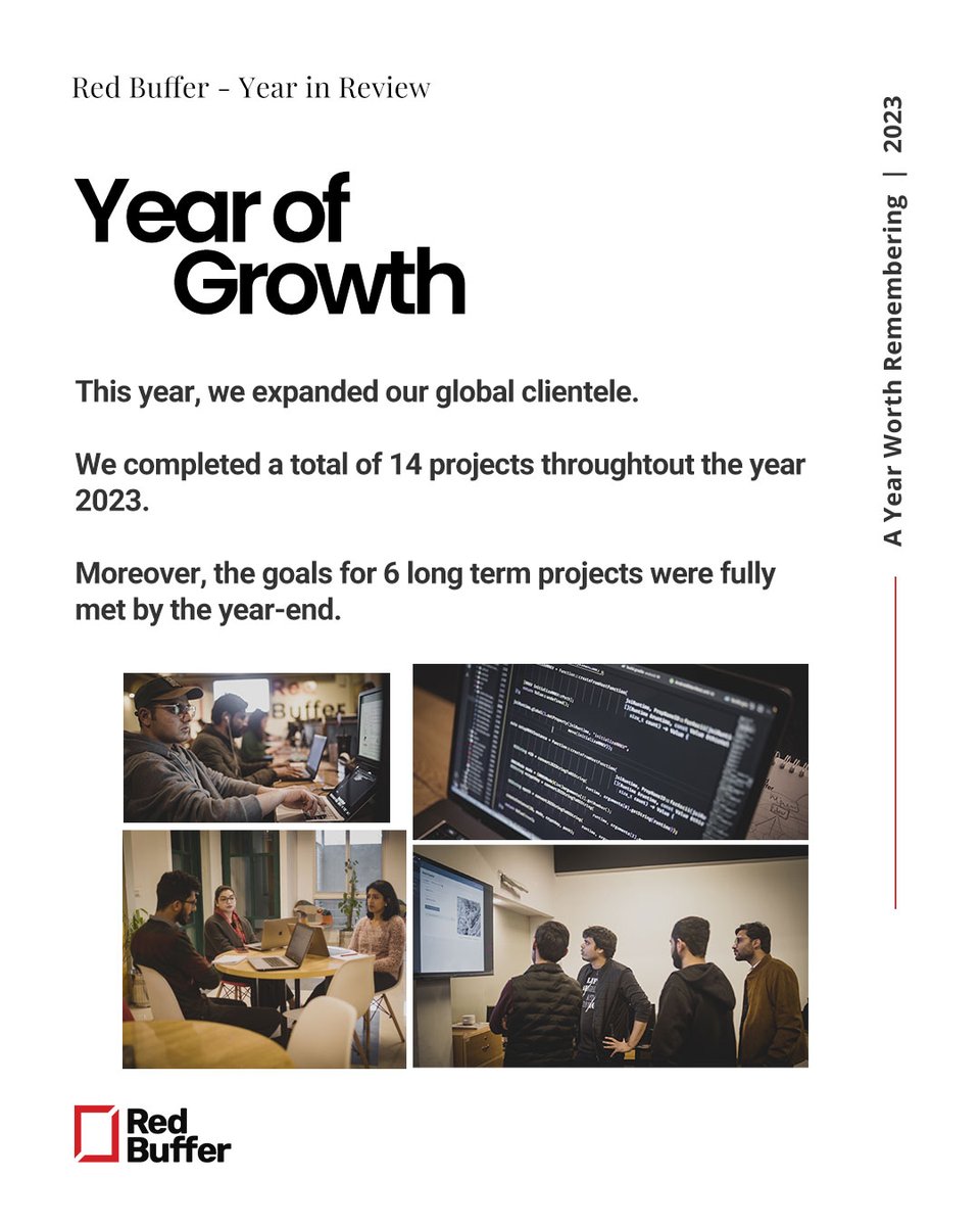 Red_Buffer's tweet photo. We've had a great 2023. We built products, forged connections, and sponsored tech events as part of our commitment to lead the AI revolution.

Oh, and we turned 10 years old as well 🎊

Here's our 2023, all wrapped up for you to see!

#2023wrapped #AI https://t.co/ztS8gmu0ga