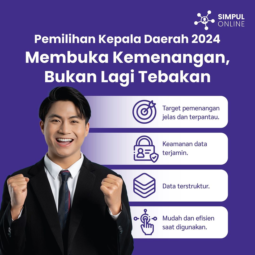 Dengan Simpul Online, pemenangan Kepala Daerah akan lebih terbuka 😍

Pakai Simpul Online untuk membantu pemenangan Anda sebagai salah satu sistem Pilkada 2024.

#aplikasipilkada #simpulonline #aplikasipemenanganpilkada #pilkada2024 #timkuat #dataakurat #menangpilkada2024