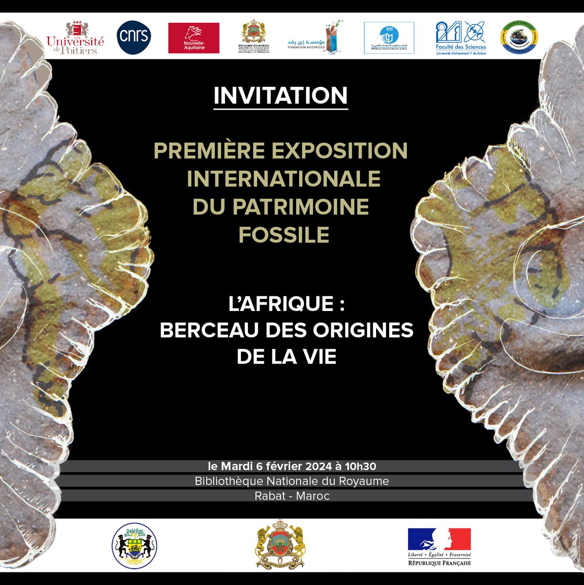 Nous  organisons à Rabat dans le cadre d'un partenariat international  une exposition "L'Afrique :  Berceau des Origines de la Vie » Une première! L'événement durera 1 mois <a href="/al_rousset/">Alain Rousset</a> <a href="/virginie_laval/">Virginie LAVAL</a> <a href="/UnivPoitiers/">Université de Poitiers</a> <a href="/CNRS/">CNRS 🌍</a> <a href="/CNRS_INSU/">CNRS Terre & Univers</a> <a href="/NvelleAquitaine/">Nouvelle-Aquitaine</a> <a href="/afpfr/">Agence France-Presse</a> <a href="/RFI/">RFI</a>  <a href="/Franceaugabon/">France au Gabon</a>