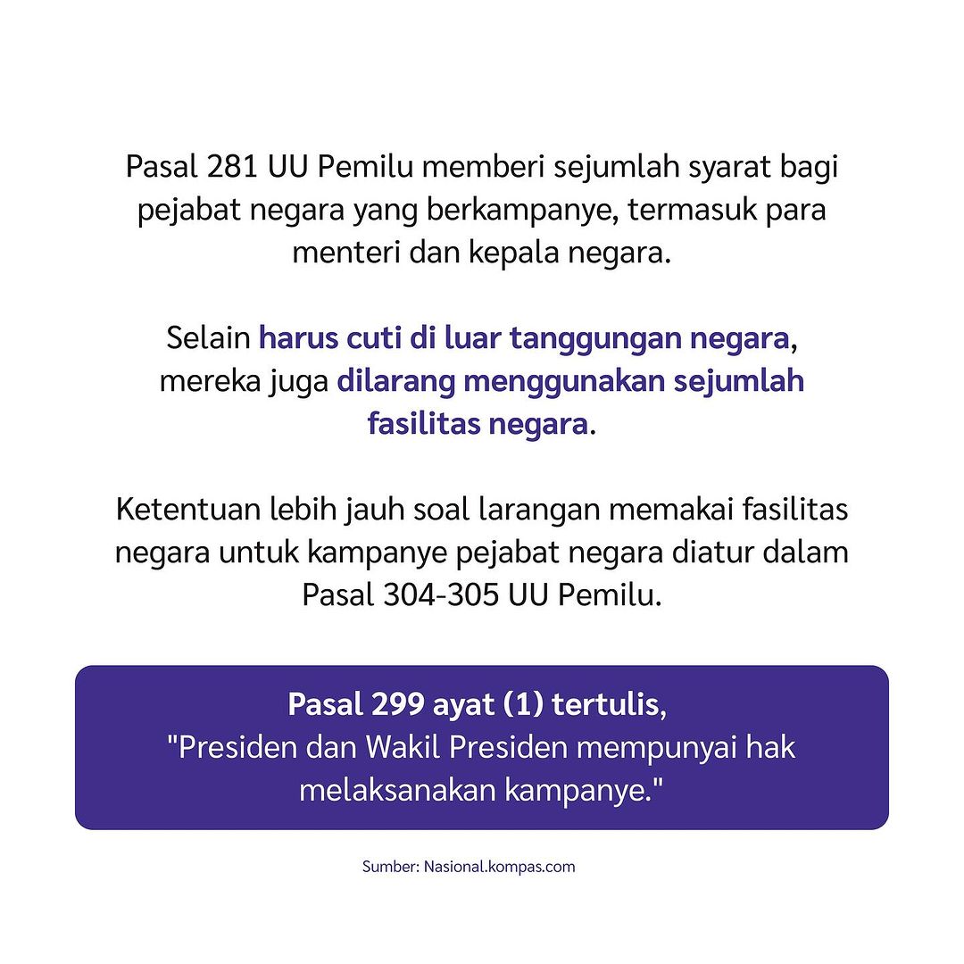 Bolehkah presiden &amp; pejabat negara berkampanye?

Nah beberapa hari ini, kabarnya menjadi isu. Jadi, sebenernya boleh atau enggak? Dalam undang-undang telah diatur ya Teman Simpul, namun ada beberapa ketentuan yang perlu diperhatikan. Jangan lupa untuk Share postingan ini~