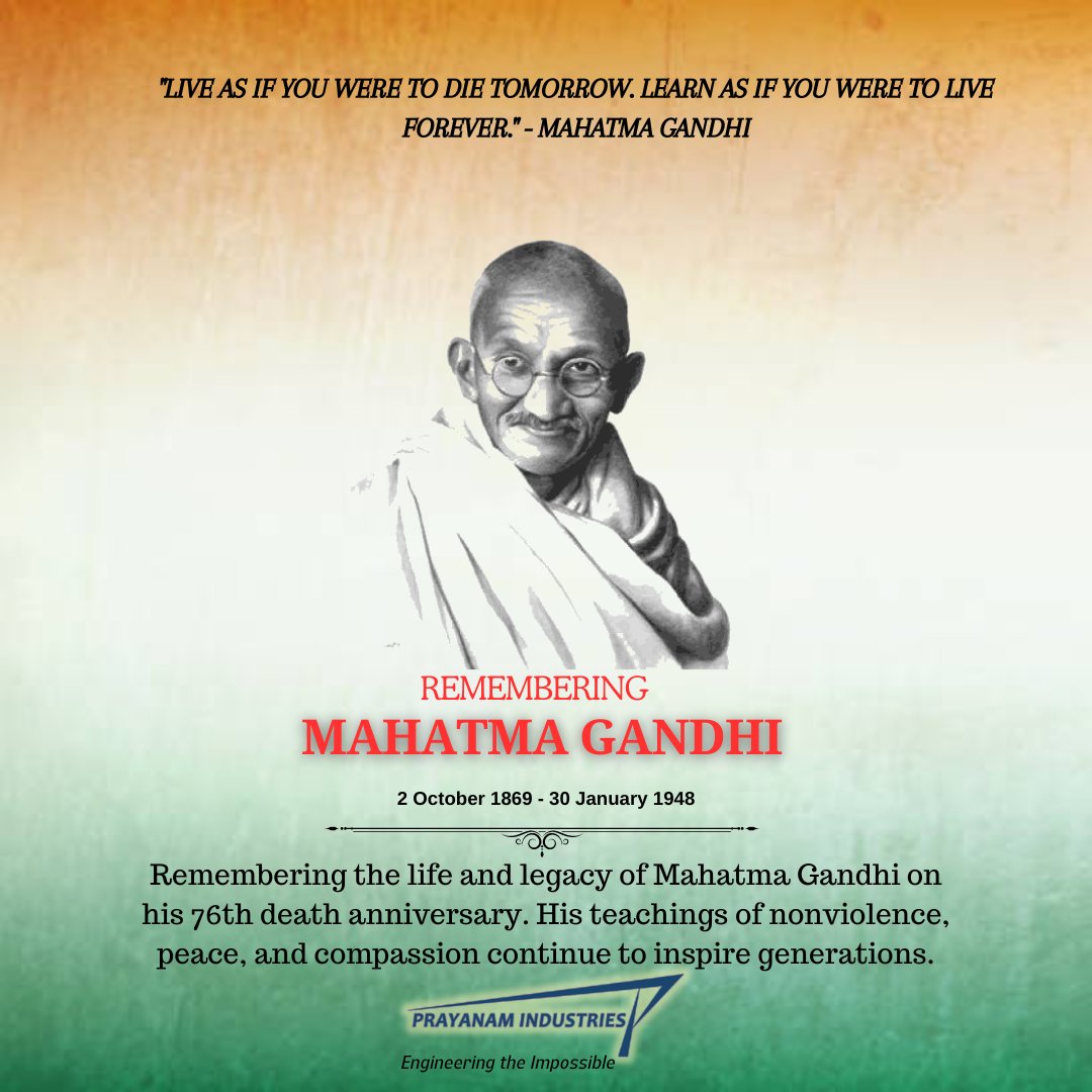 PrayanamInd's tweet photo. Remembering Father of Nation Mahatma Gandhi ji on the 76th Gandhi Punyatithi. #MahatmaGandhi  #MartyrsDay #GandhiPunyatithi https://t.co/VzQLczTDy6