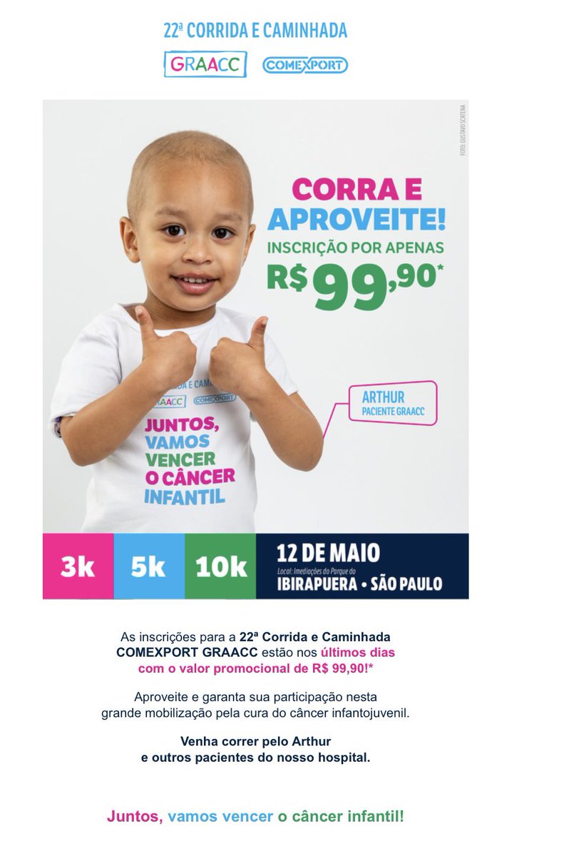 RunnerWO's tweet photo. 22ª Corrida e Caminhada COMEXPORT GRAACC

Inscrições por R$ 99,90

https://t.co/ch8ZEv0LfE

#graacc #corrida #caminhada https://t.co/BExvDNVyRT