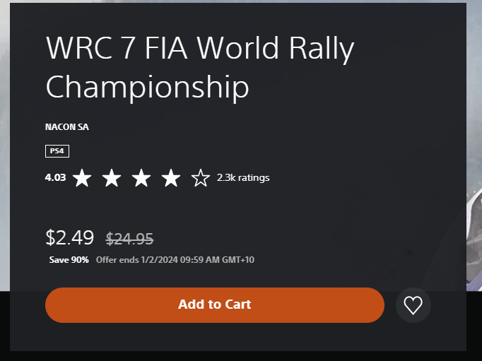 BestMarkdowns's tweet photo. WRC 7 FIA World Rally Championship $2.49 @ Playstation 
https://t.co/kJA65JYypG
.
#gaming #videogames   #ausgaming #deals #bargain #Australia https://t.co/VpWrwQSOik