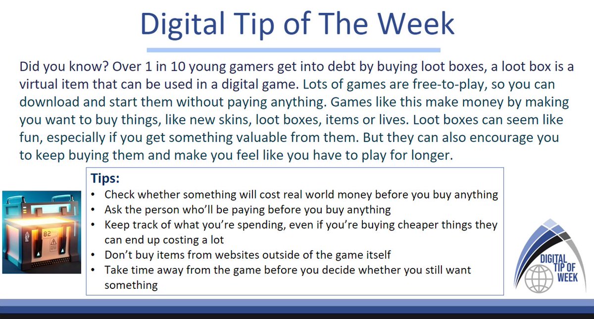 ComputingTac's tweet image. This week's Digital Tip of the Week focuses on in-app/game purchases and the importance of taking care to avoid getting into debt. See our 5 top tips to stay sensible when gaming 🎮#TAC #DigitalTipoftheWeek #OnlineSafety