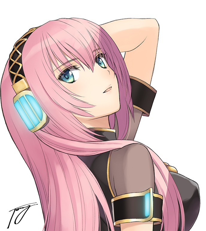 megurine luka 1girl solo long hair pink hair white background looking at viewer upper body  illustration images