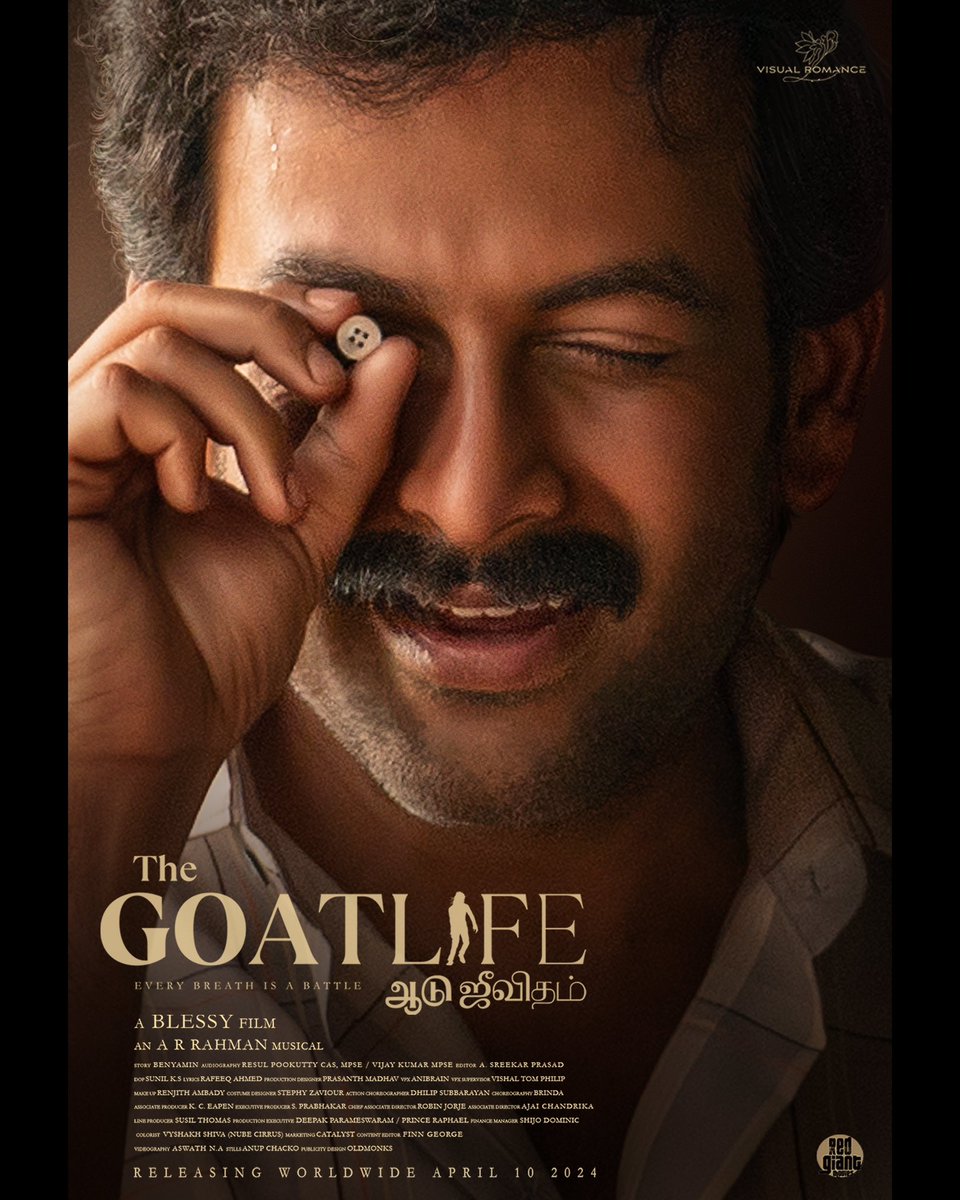 A.R.Rahman (@arrahman) on Twitter photo An inspiring journey of a man who just wouldn't give up!
#TheGoatLife releasing on 10.04.2024!
<a href="/DirectorBlessy/">Blessy</a> <a href="/benyamin_bh/">Benyamin Author</a> <a href="/arrahman/">A.R.Rahman</a> @prithviofficial <a href="/Amala_ams/">Amala Paul ⭐️</a> @Haitianhero <a href="/rikaby/">Rik Aby</a> <a href="/resulp/">resul pookutty</a> <a href="/iamkrgokul/">Kr Gokul</a> @Moes_Art @HombaleFilms <a href="/AAFilmsIndia/">aafilms</a> <a href="/PrithvirajProd/">Prithviraj Productions</a> <a href="/RedGiantMovies_/">Red Giant Movies</a> An inspiring journey of a man who just wouldn't give up!
#TheGoatLife releasing on 10.04.2024!
<a href="/DirectorBlessy/">Blessy</a> <a href="/benyamin_bh/">Benyamin Author</a> <a href="/arrahman/">A.R.Rahman</a> @prithviofficial <a href="/Amala_ams/">Amala Paul ⭐️</a> @Haitianhero <a href="/rikaby/">Rik Aby</a> <a href="/resulp/">resul pookutty</a> <a href="/iamkrgokul/">Kr Gokul</a> @Moes_Art @HombaleFilms <a href="/AAFilmsIndia/">aafilms</a> <a href="/PrithvirajProd/">Prithviraj Productions</a> <a href="/RedGiantMovies_/">Red Giant Movies</a>