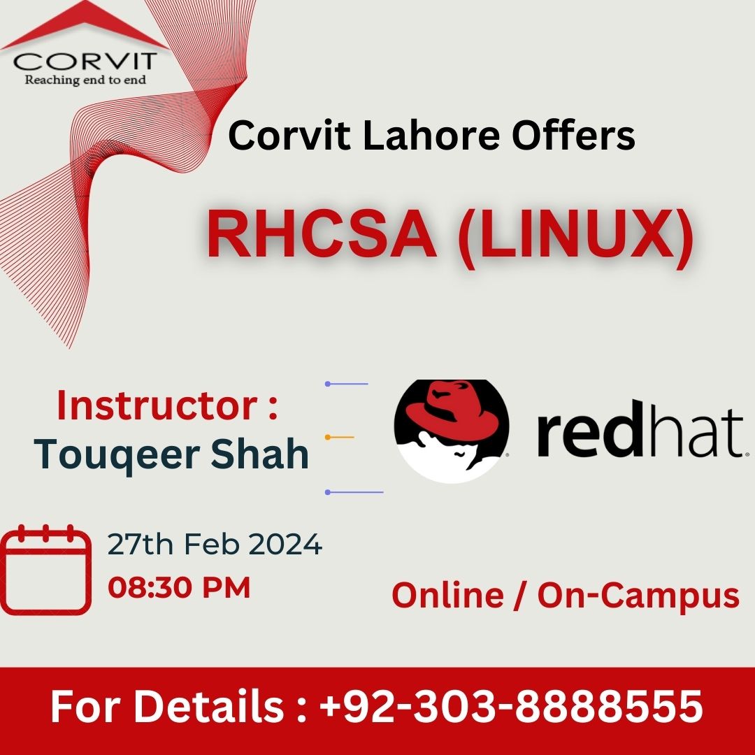 CorvitL's tweet photo. #Corvit Lahore Offers
#linux#rhcsa
-------
#27th, Feb, 2024
-------
Time: 8:30pm Onwards
-----
#online#oncampus
-----
For more Details WhatsApp on +92 303-8888555 https://t.co/OBFiUg1pVx