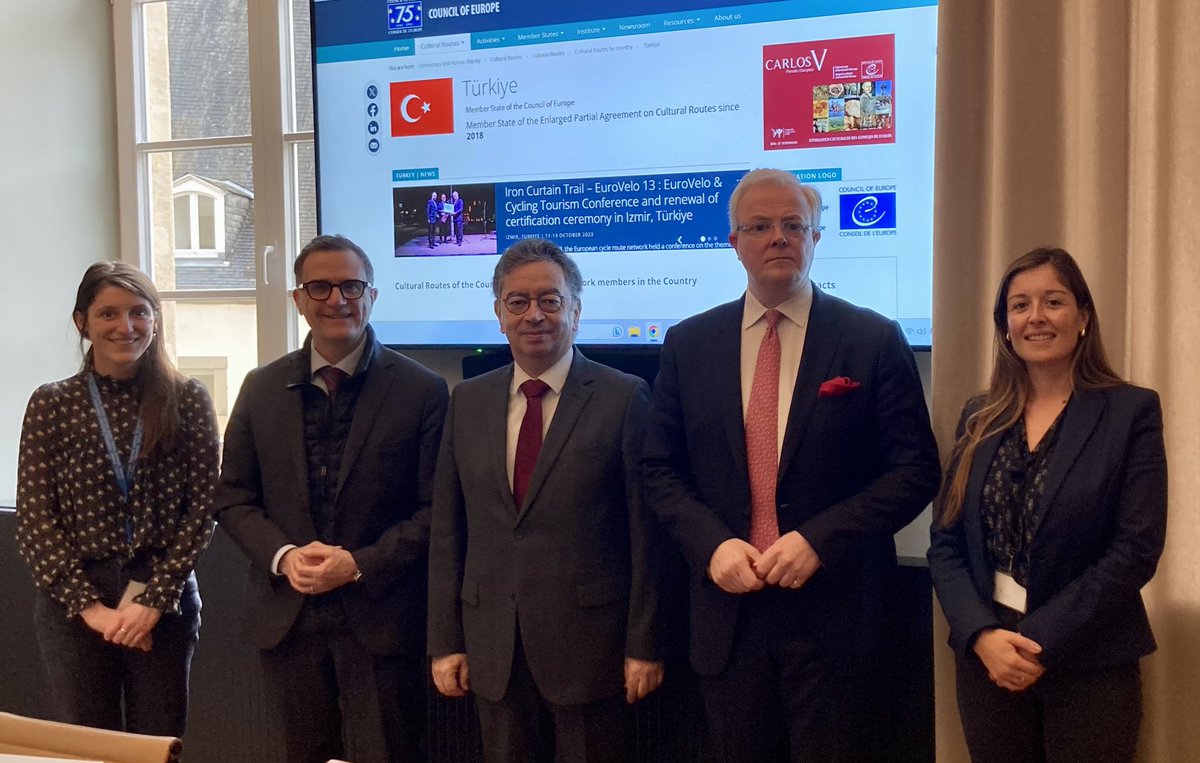 Delighted to welcome the Ambassador of #Turkiye Mr. Engin Yürür at the European Institute of #CulturalRoutes with Director Stefano Dominioni #EICR and his colleagues to present the Institute created in #Luxembourg in 1998 🇱🇺 🇪🇺 🇹🇷 9 European #cultural routes cross Turkey