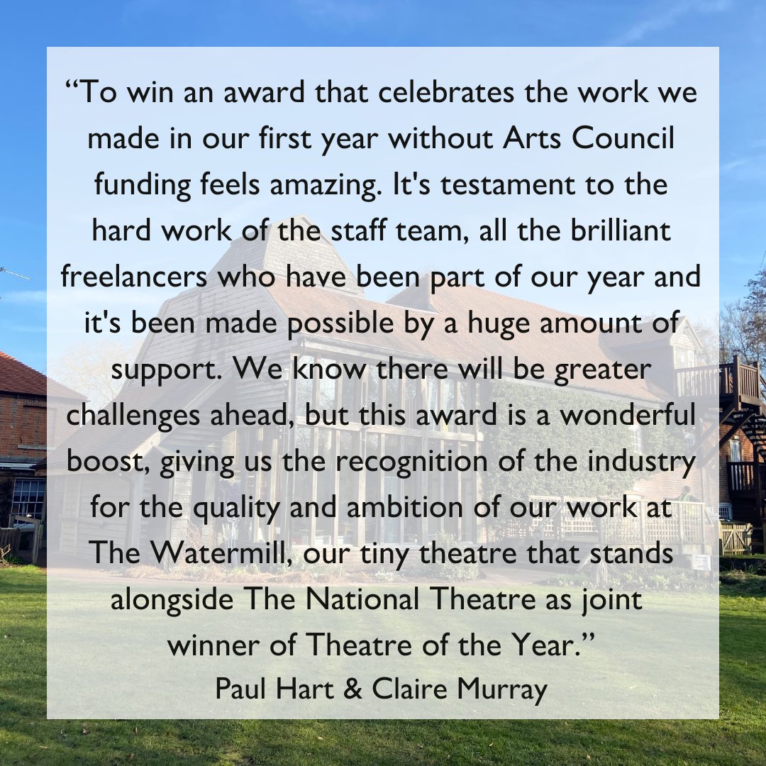 Thank you for celebrating our wonderful news with us, your support means as much as the glittering award we brought home yesterday.  

A huge congratulations to our co-winners <a href="/NationalTheatre/">National Theatre</a>, and all the other winners and nominees in <a href="/TheStage/">The Stage</a> Awards.