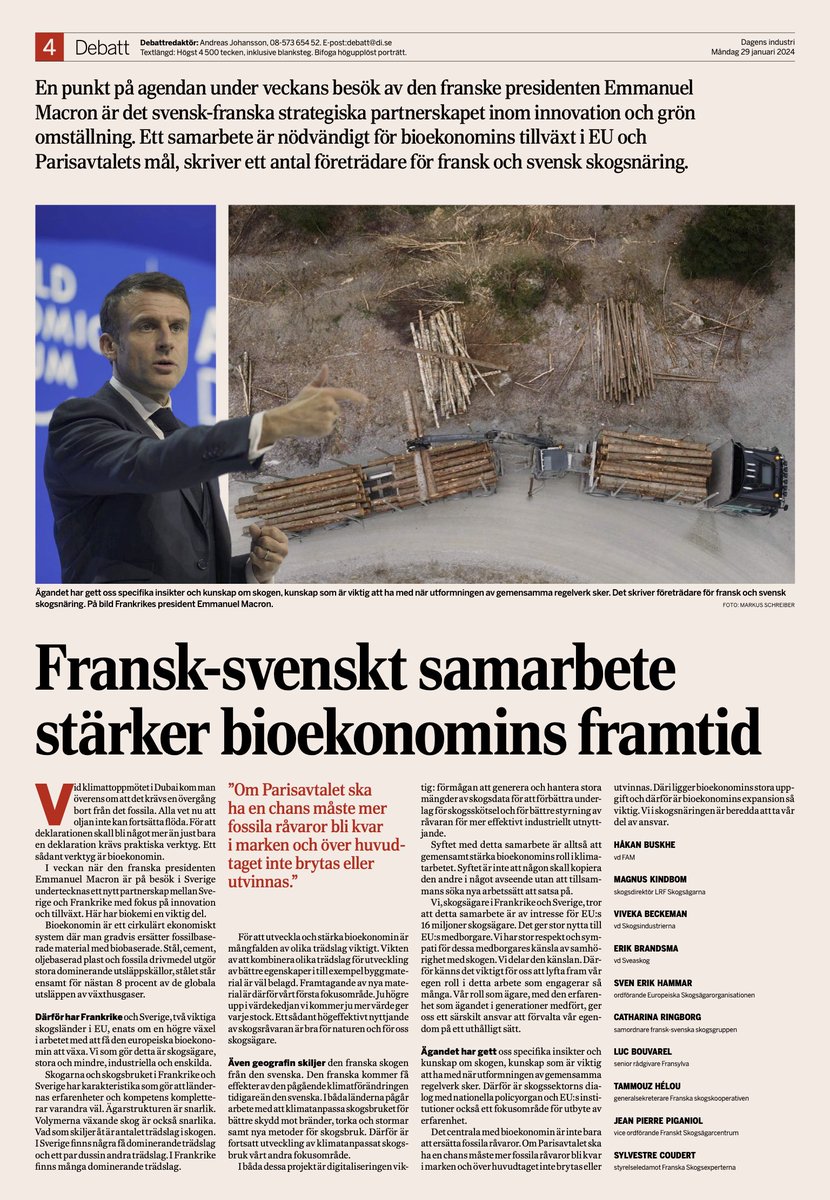 🇫🇷🤝🇸🇪 As Sweden and @SwedishPM welcomes French President @EmmanuelMacron this week to discuss innovation and the green transition, representatives of the Swedish and French forestry industries have signed a partnership to accelerate the growth of the European #bioeconomy and…