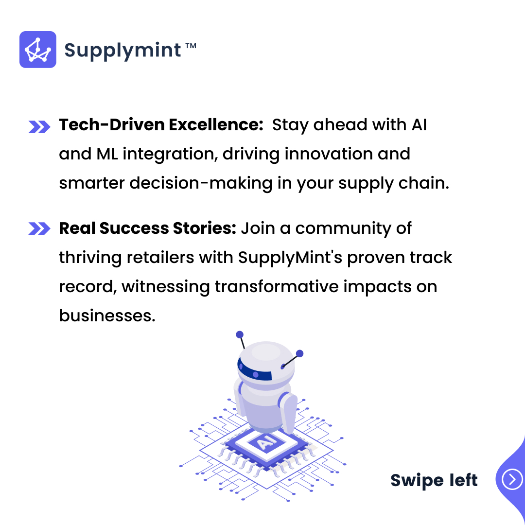 supplymint's tweet image. Unlock the power of SupplyMint with these 4 key takeaways! From seamless operations to AI-driven innovation, dive into a world where your supply chain not only adapts but thrives. Choose transformation with SupplyMint – Your Future-Ready Retail Solution. 
#supplychain #Innovation