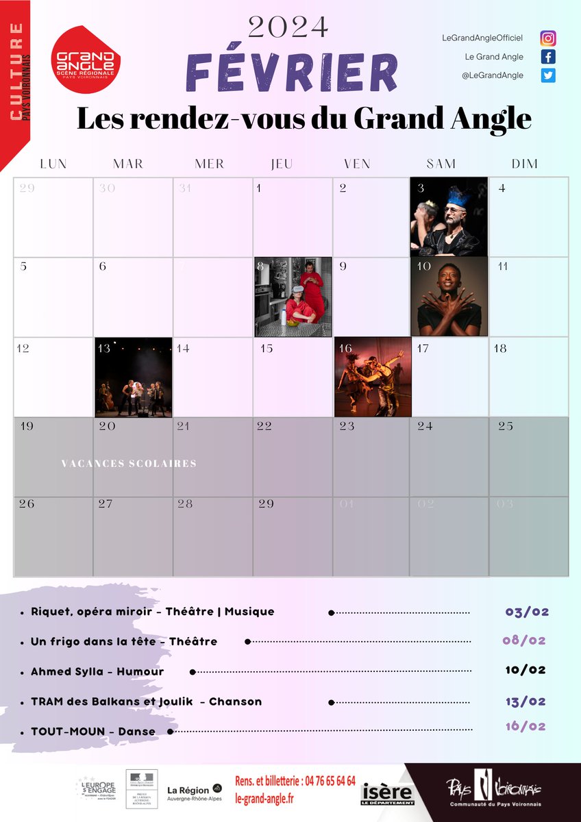 Les rendez-vous du Grand Angle [Février] !

Retrouvez toute la programmation du mois de février au Grand Angle avec de l'humour, du théâtre, de la musique, de la danse... 🎭🎼

➡ billetterie-grandangle.mapado.com