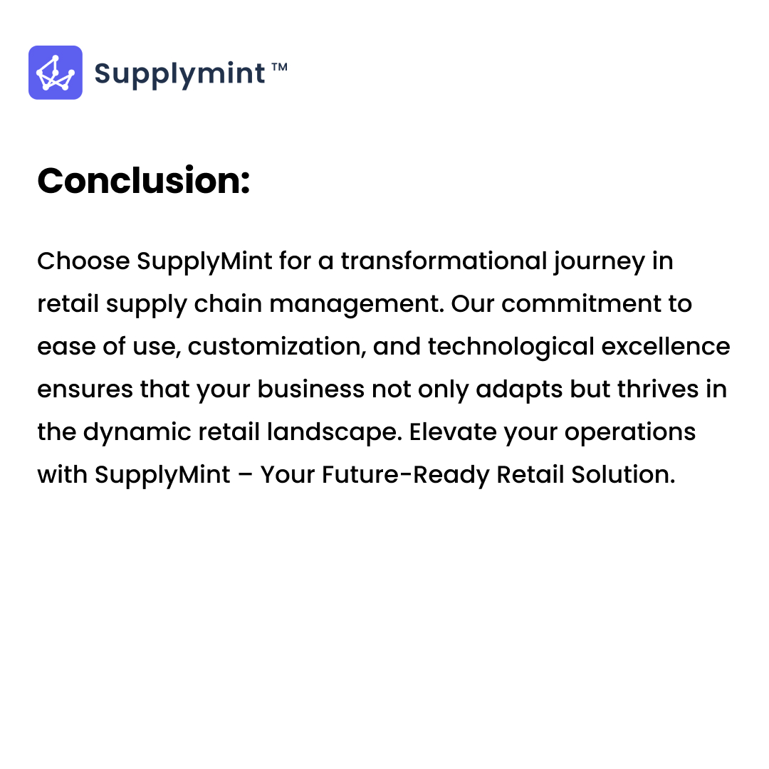 supplymint's tweet image. Unlock the power of SupplyMint with these 4 key takeaways! From seamless operations to AI-driven innovation, dive into a world where your supply chain not only adapts but thrives. Choose transformation with SupplyMint – Your Future-Ready Retail Solution. 
#supplychain #Innovation