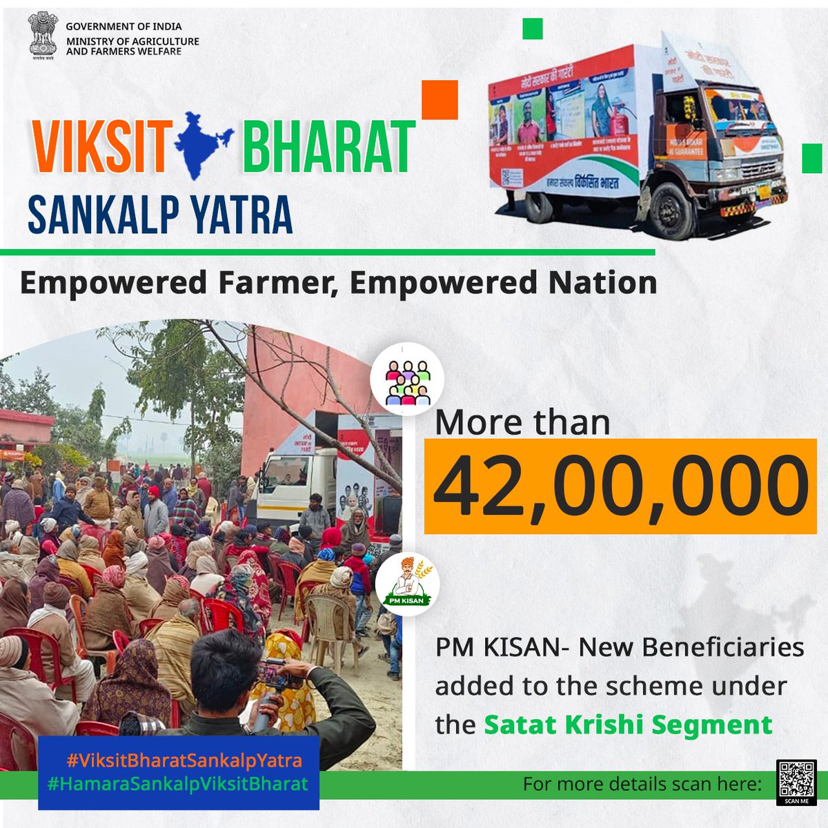 Empowered Farmer, Empowered Nation

Over 42,00,000 PM KISAN new beneficiaries were added to the scheme under the Satat Krishi Segment of Viksit Bharat Sankalp Yatra. 

#agrigoi #ViksitBharatSankalpYatra #HamaraSankalpViksitBharat