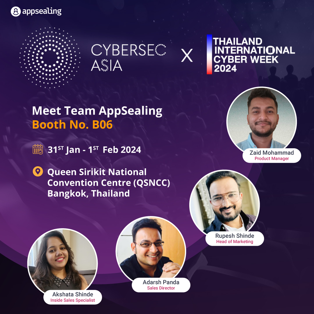 appsealing's tweet photo. The best in-app shielding experts from Team AppSealing will be at the CyberSec Asia, Thailand starting tomorrow.

#events #cybersecasia #asia #thailand #appsec #cybersecurity #saas #appsecurity #ciso #itsecurity #securityteams #mobileapplicationsecurity https://t.co/CMHeHOOmtr