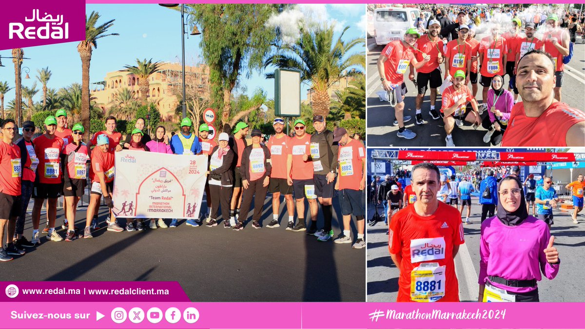 🌟La Team Redal n'a pas manqué l'occasion pour briller à la 34ème édition du #MarathonMarrakech! 
👉Fiers de nos 20 participant(e)s et coureur(euse)s 🏃‍♀️🏃‍♂️ qui ont fait preuve d’un haut niveau de professionnalisme et qui ont bien incarné les valeurs du sport et du bien-être ! 💪