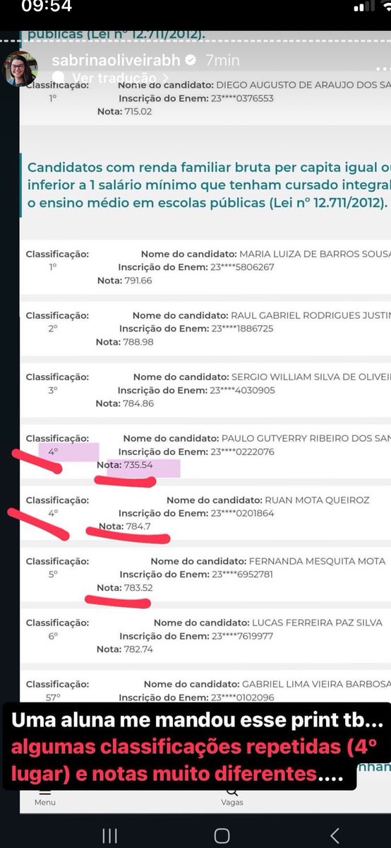 studymafe's tweet image. Os stories da sabrina oliveira mostrando as listas erradas meu deus esse sisu não presta mesmo né