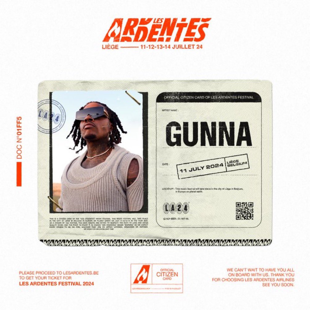 wrld_mag's tweet image. 🚨 GUNNA SERA PRÉSENT AUX ARDENTES CETTE ANNÉE !! 

AVEC 21 SAVAGE, OFFSET, CENTRAL CEE, DOJA CAT, DJ SNAKE.. 

📆 11-12-13-14 JUILLET 2024