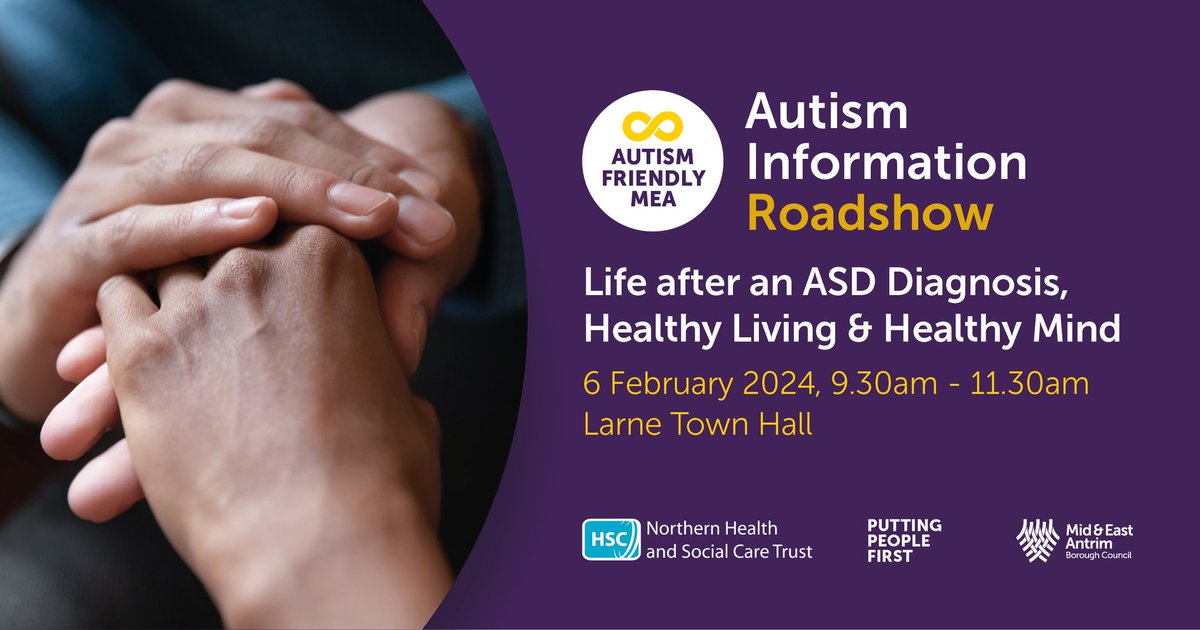 The Autism Information Roadshow is coming to Larne Town Hall on Feb 6 from 9.30am – 11.30am, with a focus on life after a diagnosis, healthy living and healthy mind.

Find out more &amp; book your place:orlo.uk/autismroadshow…