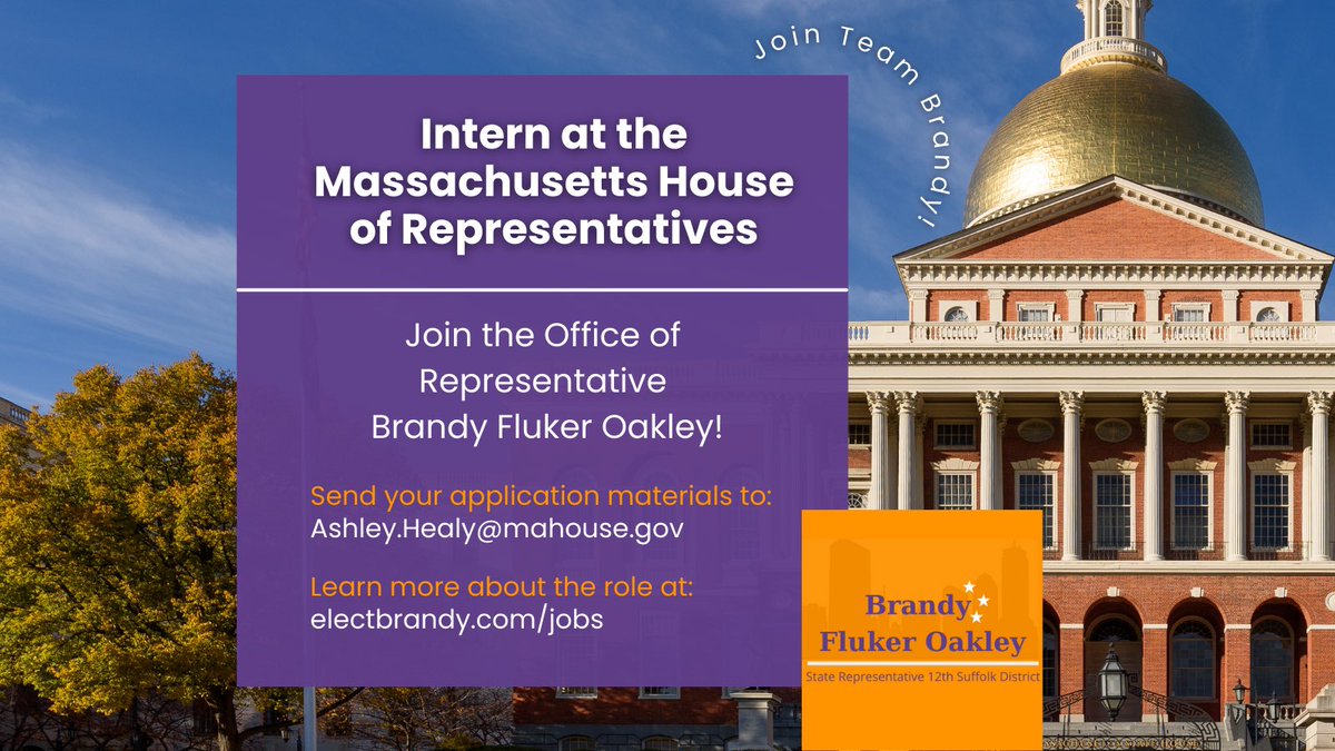 Apply to intern with #TeamBrandy! Please send materials to Ashley.Healy@mahouse.gov by Saturday, February 10. More details on application materials and role responsibilities are available at electbrandy.com/jobs. . #mapoli #bospoli #Mattapan #MiltonMA #HydePark #Dorchester