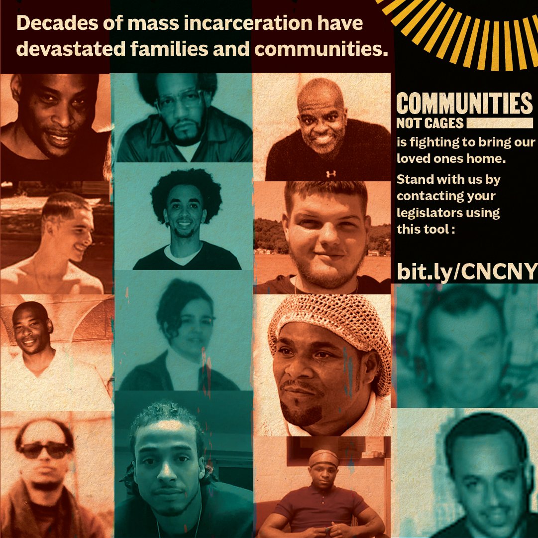Decades of mass incarceration have separated families. We need #CommunitiesNotCages to bring our people home where they belong. Call your state legislator NOW to eliminate mandatory minimums, grant a second look, and support transformation: bit.ly/CNCNY