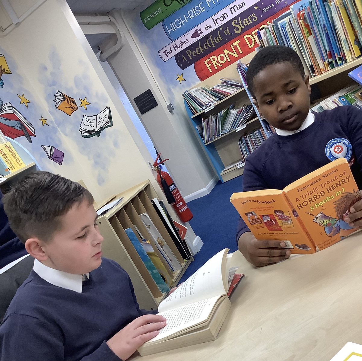 Year 5 are loving their weekly trips to the school library to change their books and to enjoy reading in a quiet and comfortable environment. <a href="/brinkworth_miss/">MissBrinkworth</a> <a href="/paganelschool/">Paganel Primary</a>