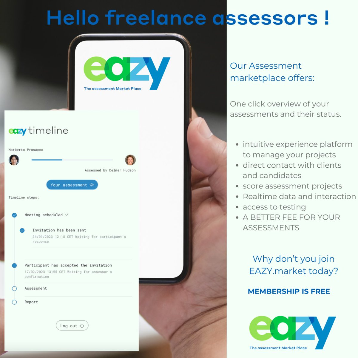 The status of your assessments anytime you want? Real time overview of ongoing projects? 
Wait patiently for a call or text? 
This is so passé!
<a href="/Eazy/">bill</a> any progress appears on the timeline and gets pushed by notification if you chose so😉

#eazy #assessors #assessments #hr